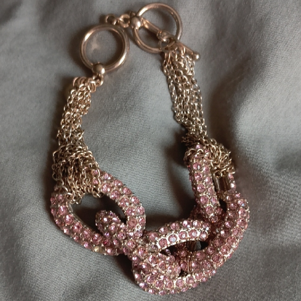 Gold-Tone Bracelet with Pink Crystal Link Accents